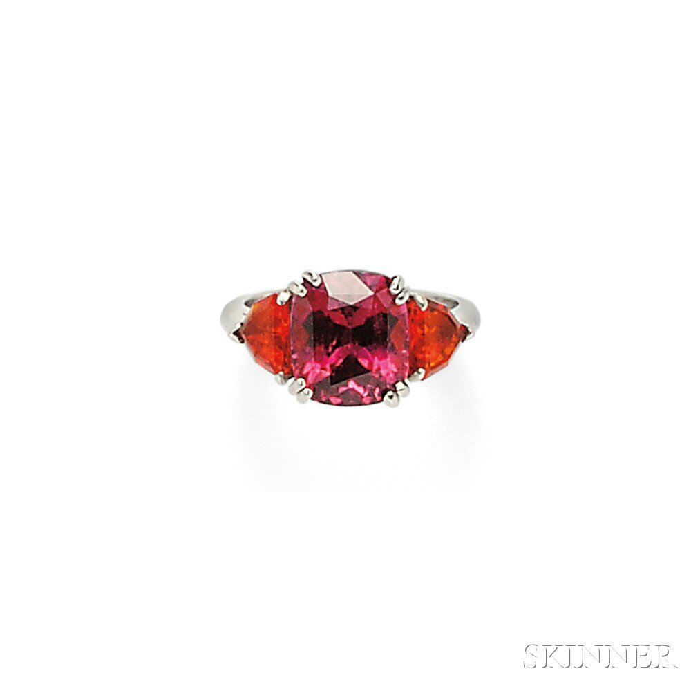 Appraisal: Platinum Pink Tourmaline and Fire Opal Ring set with a