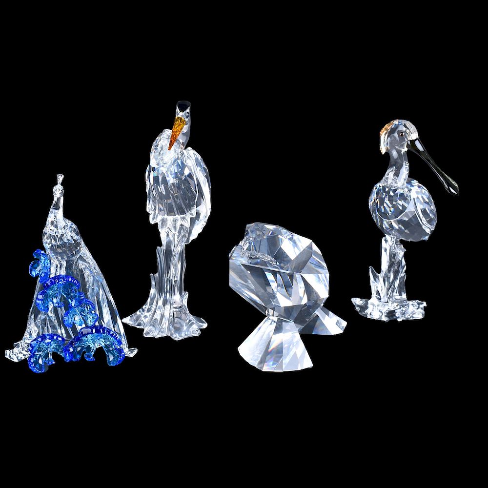 Appraisal: Four Swarovski Figurines Four Large Swarovski Crystal Bird Figurines Signed