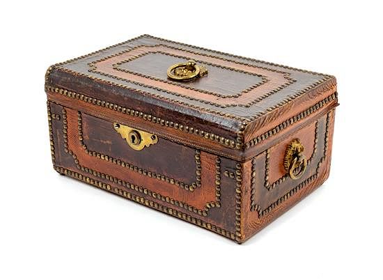 Appraisal: A Studded Leather Jewelry Box Height x width x depth