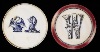 Appraisal: Two Scrimshawed Ivory Poker Chips Circa Initialed W with red