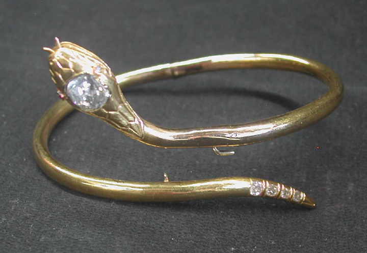 Appraisal: Good Victorian Eighteen-Karat Yellow Gold Rhinestone and Diamond Serpent Bracelet