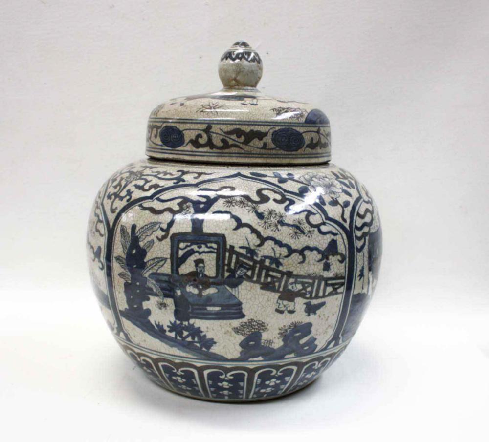 Appraisal: CHINESE PORCELAIN LIDDED JAR Ming Style with high shoulders and