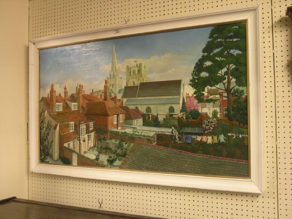 Appraisal: L Hollands - oil on board view of central Chichester