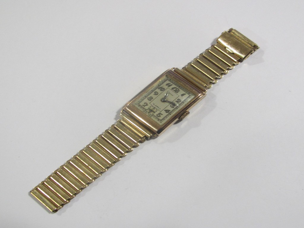 Appraisal: Gents 's ct gold cased rectangular cased wrist watch by