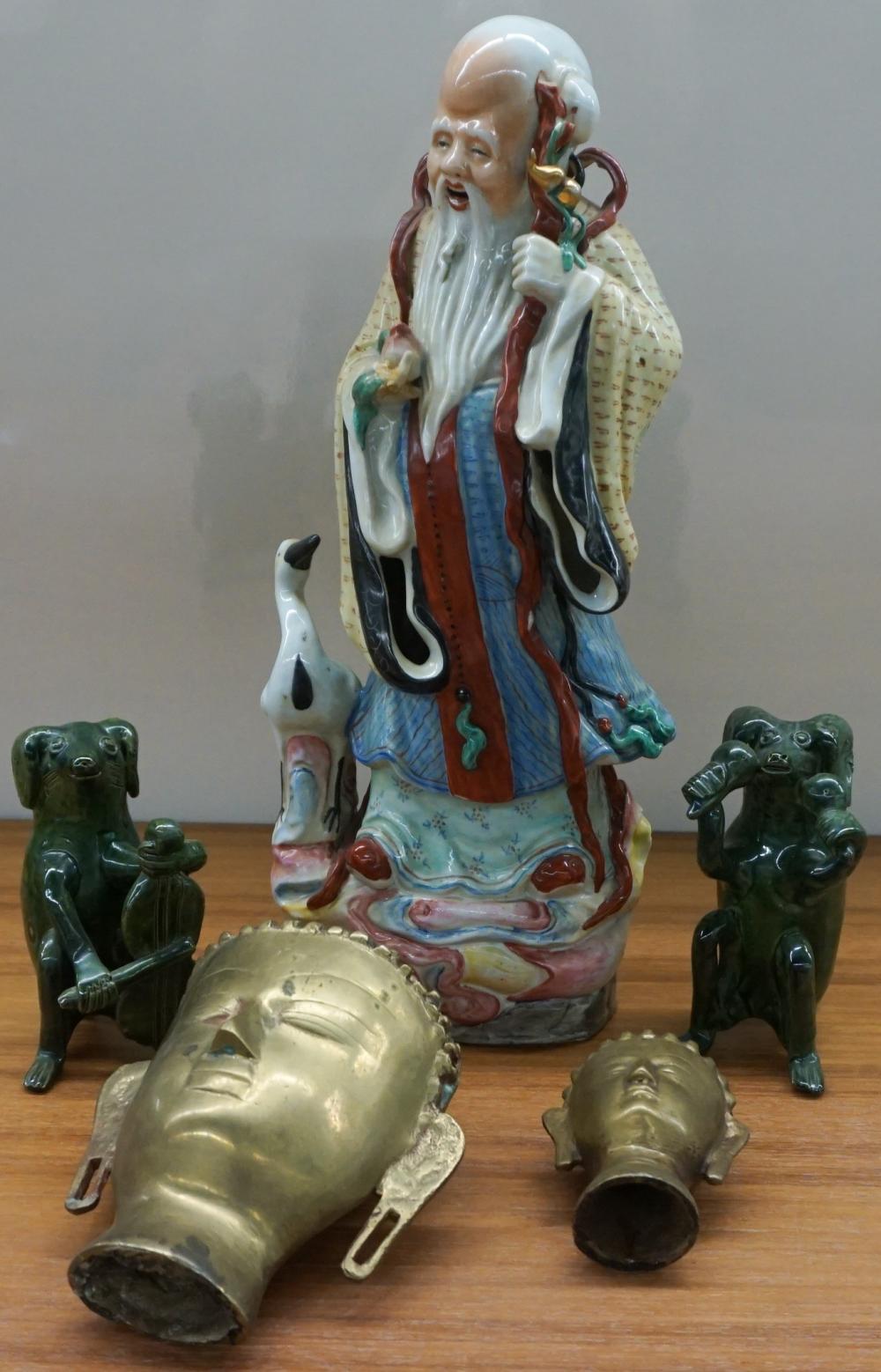 Appraisal: CHINESE GLAZED CERAMIC FIGURE MISSING PIECES PAIR OF FIGURES OF