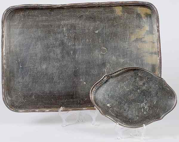 Appraisal: Sheffield Plate Trays Plus English two large Sheffield Plate trays