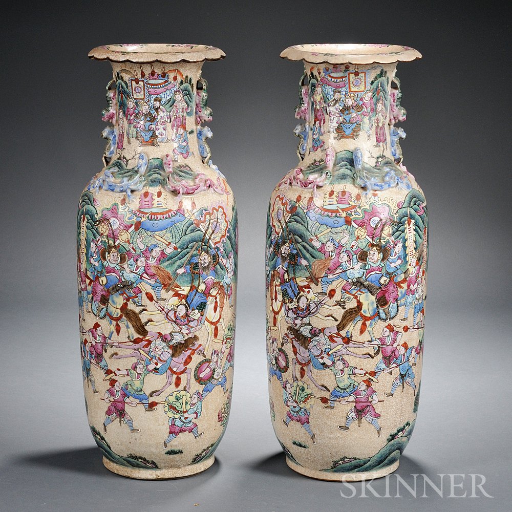 Appraisal: Pair of Large Famille Rose Vases China for export rouleau