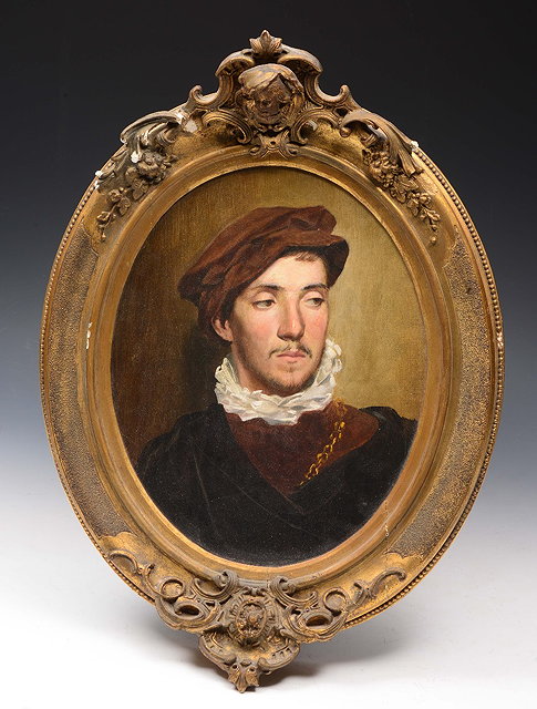 Appraisal: TH CENTURY ENGLISH SCHOOLAn oval portrait of a Medieval gentleman