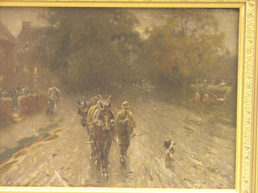 Appraisal: An early th century oil on board carthorse and drover