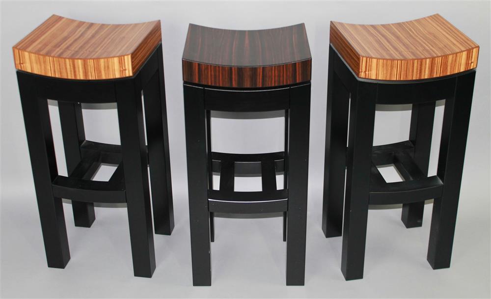 Appraisal: THREE ENRICO KONIG KURVE BAR STOOLS FOR ARTFUL HOME Enrico