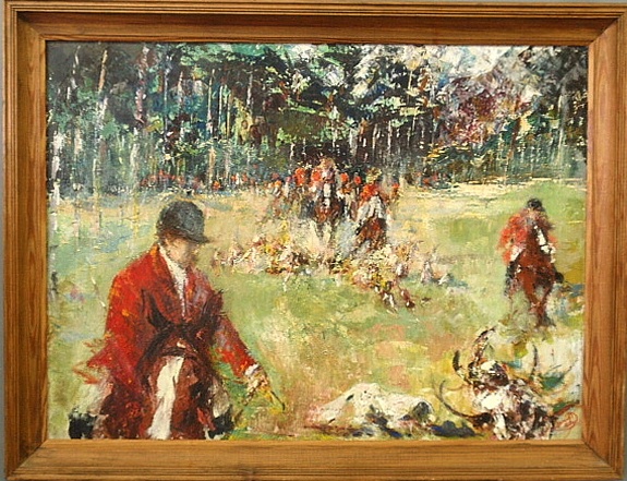 Appraisal: - Oil on canvas impressionist painting of a fox hunt