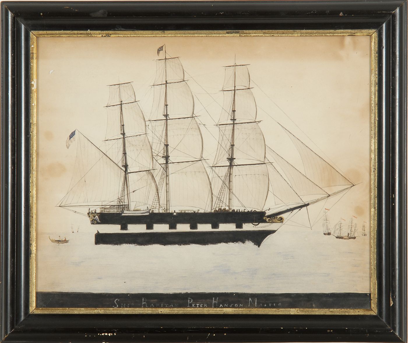 Appraisal: FRAMED AMERICAN WATERCOLOR AND GOUACHE th CenturyThe ship Raritan Peter