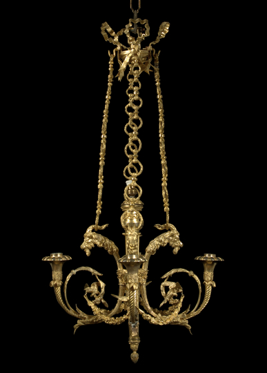 Appraisal: Elegant Gilt-Bronze and -Brass Four-Light Chandelier second quarter th century