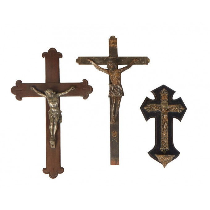 Appraisal: Group of Three Wall Crucifixes consisting of a white metal