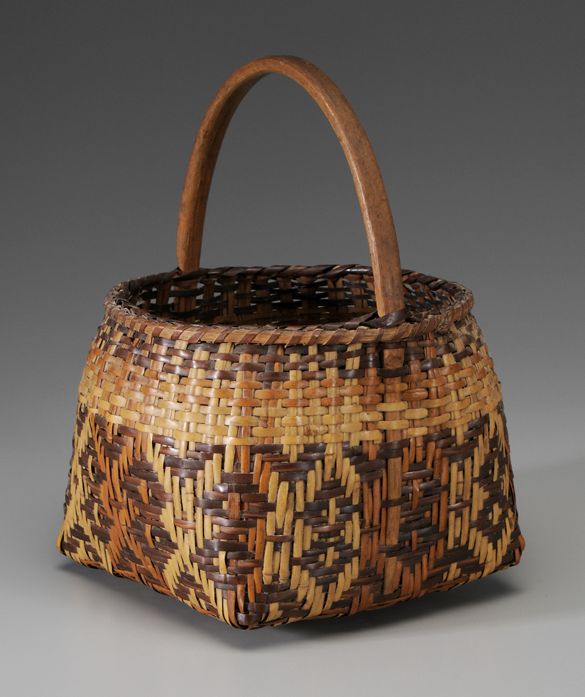 Appraisal: Cherokee River Cane Basket mid- th century notched handle geometric