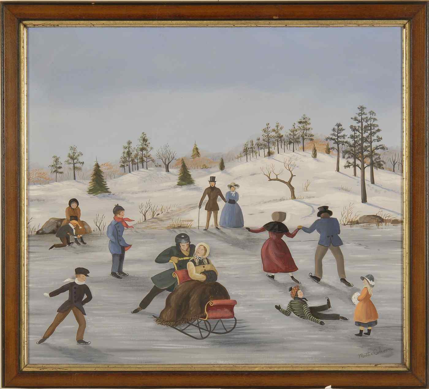 Appraisal: MARTHA FARHAM CAHOONAmerican - Figures skating on a pond Signed