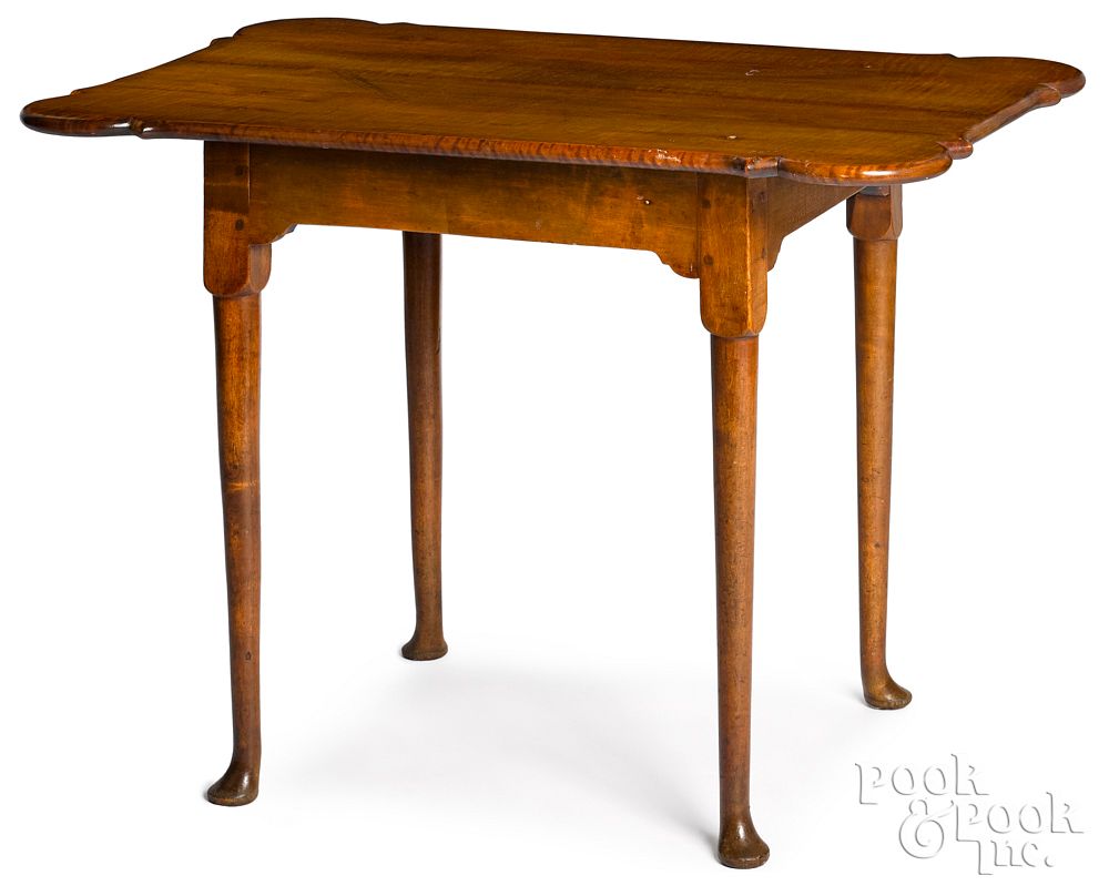 Appraisal: New England Queen Anne tiger maple tea table New England