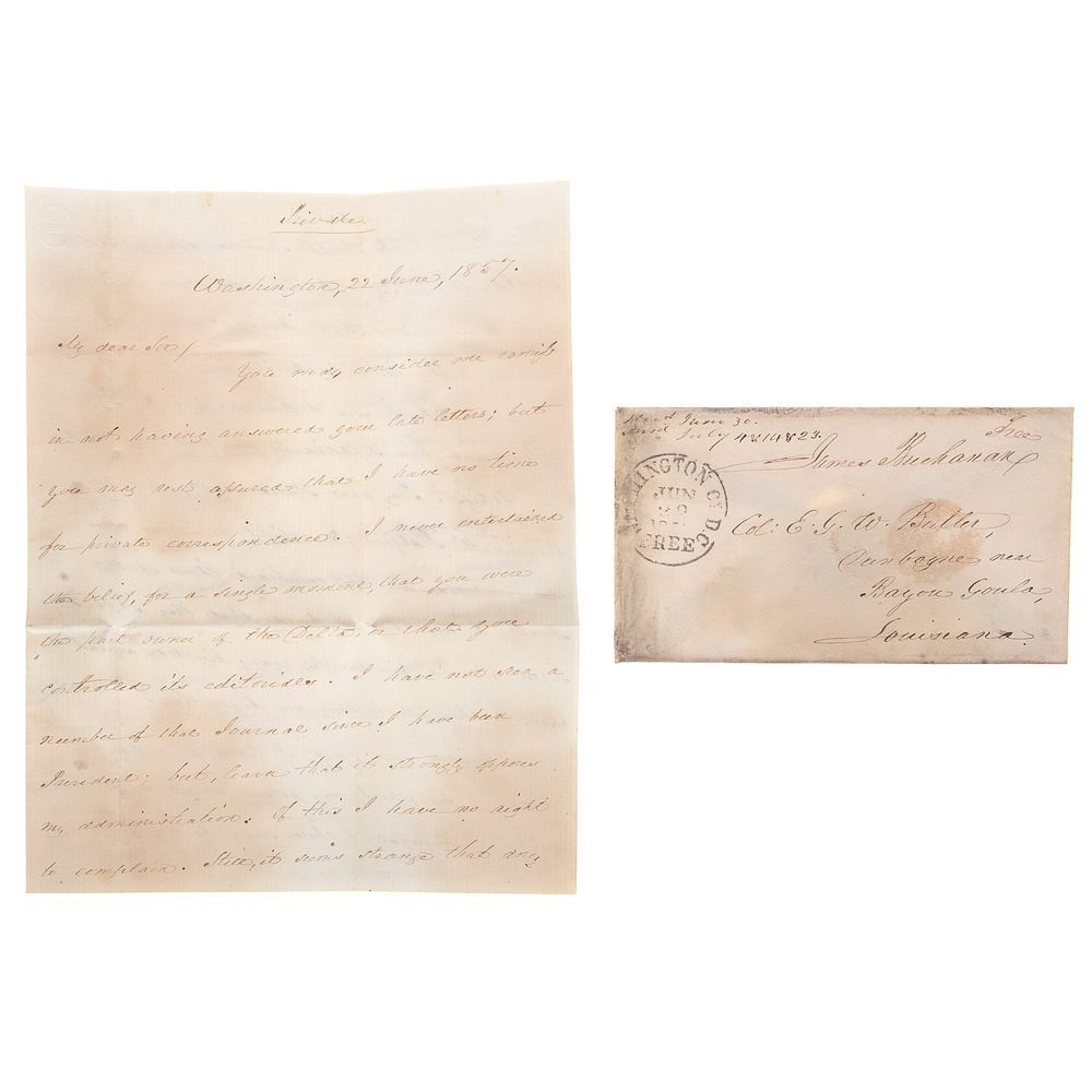 Appraisal: Autograph Letter of James Buchanan June To Col Edward G