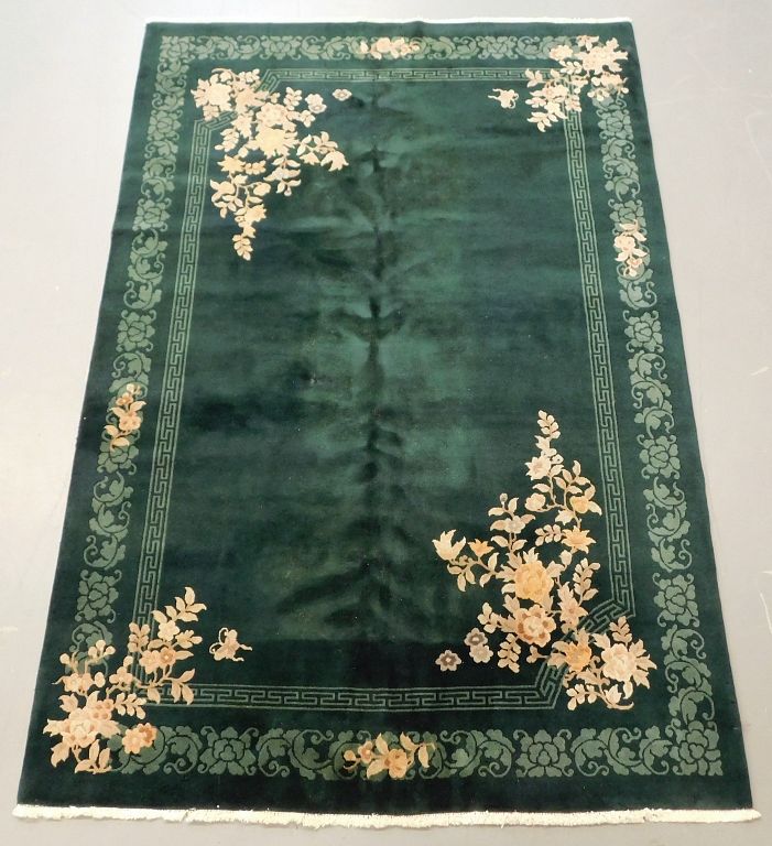 Appraisal: Chinese Emerald Green Floral Rug China Early th Century Pink