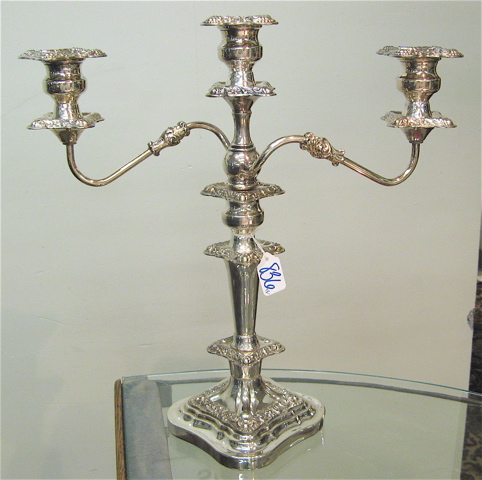 Appraisal: PAIR ORNATE AMERICAN SILVER PLATED CANDELABRA three-light with scrolling arms