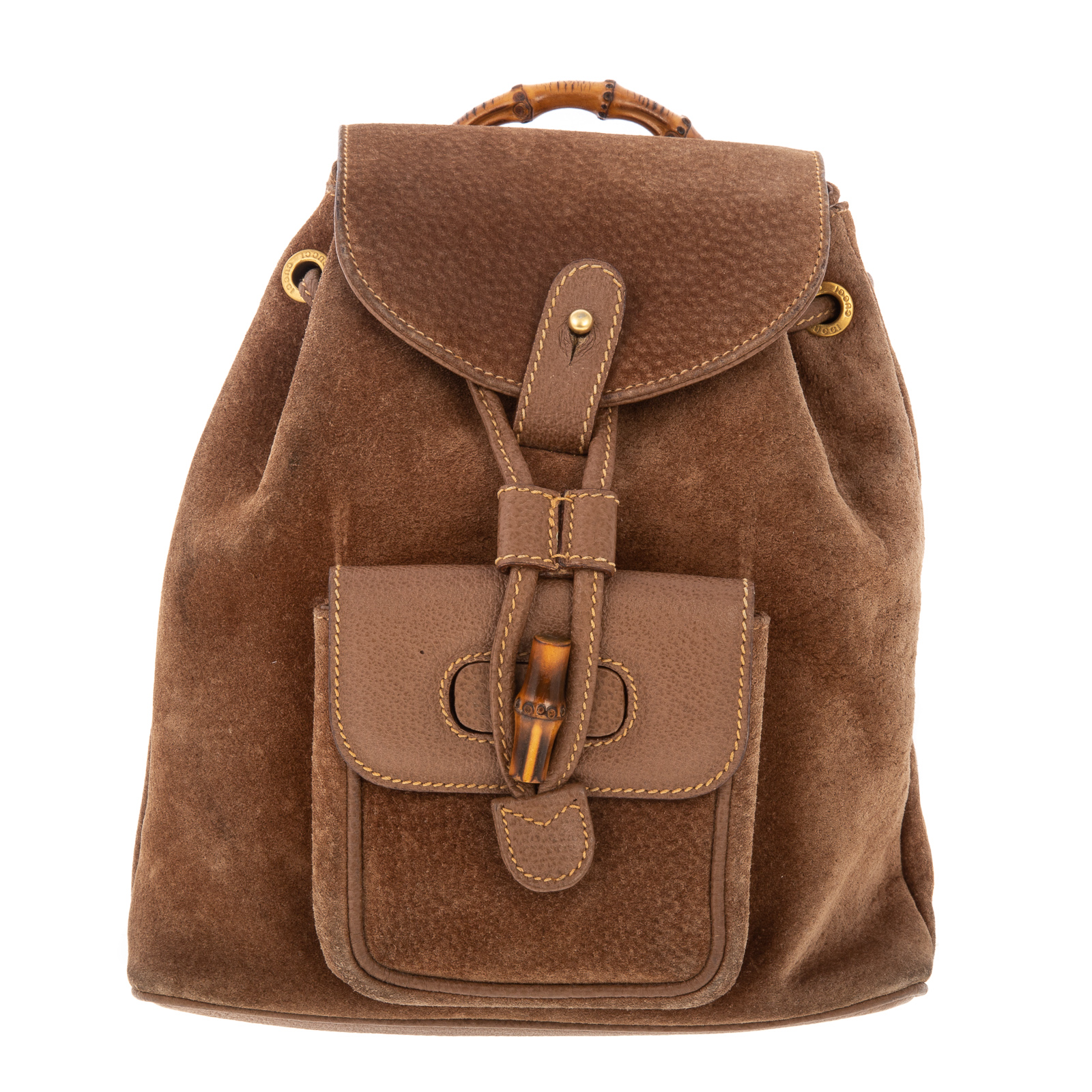 Appraisal: A GUCCI BAMBOO BACKPACK PM A brown suede leather Gucci