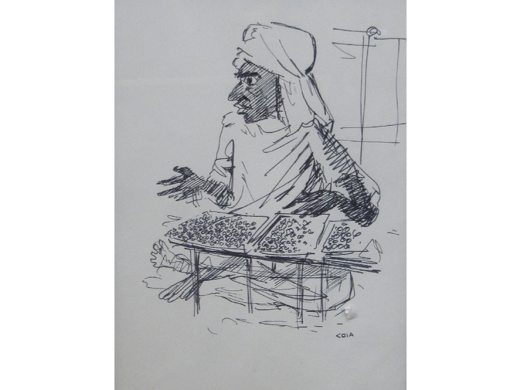 Appraisal: EMILIO COIA Ink drawing of an Eastern market trader signed