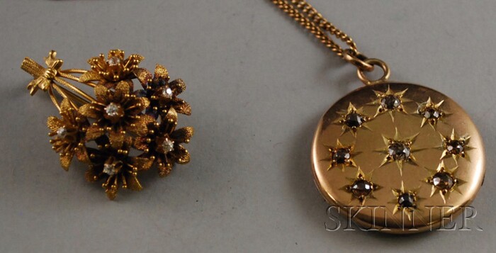 Appraisal: Two kt Gold and Diamond Jewelry Items a Krementz flower