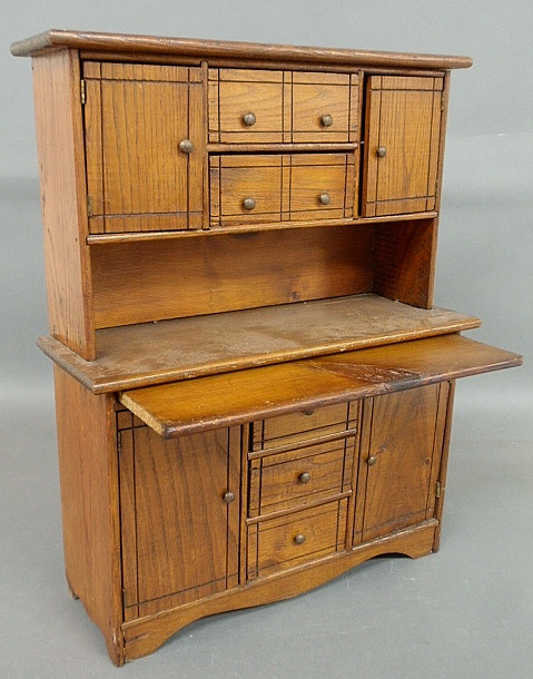 Appraisal: - Miniature oak child s spice cupboard with pull-out tray