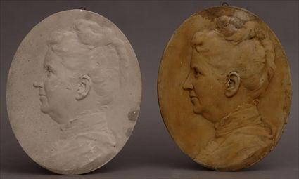 Appraisal: CHESTER BEACH - TWO OVAL PORTRAIT MEDALLIONS Cast plaster one