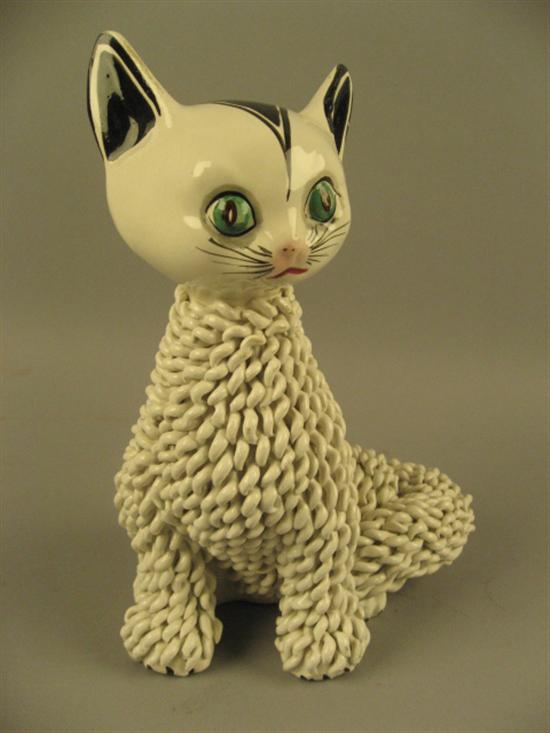 Appraisal: Porcelain Cat with woven-looking fur signed Made in Italy c