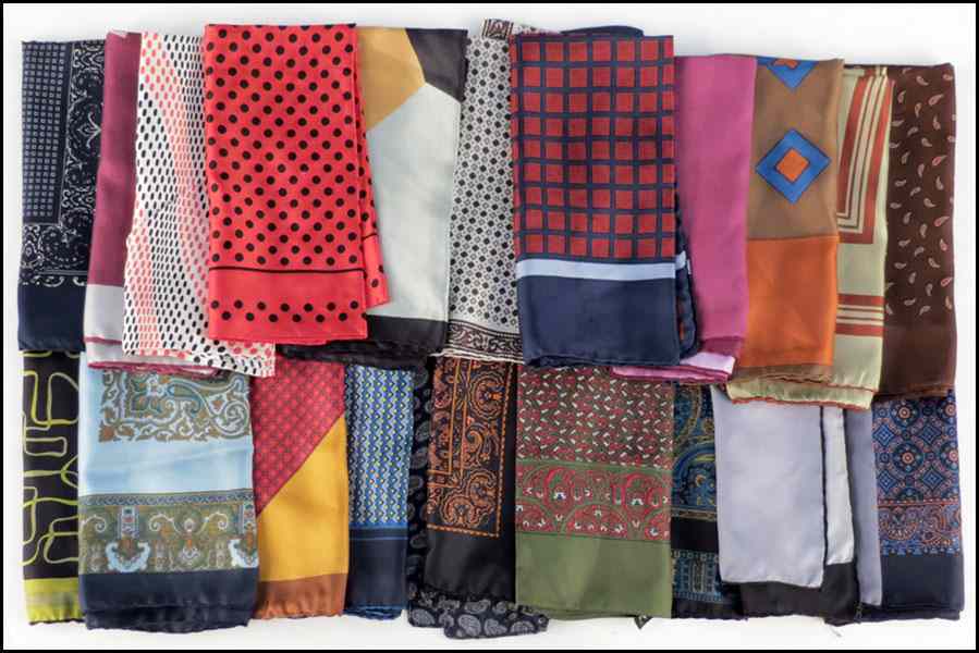 Appraisal: COLLECTION OF MEN'S SILK SCARVES AND POCKET SQUARES Condition No