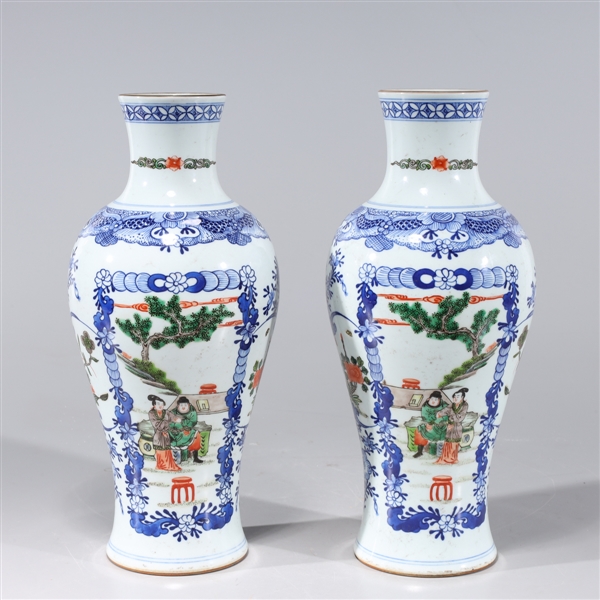 Appraisal: Pair of Chinese famille verte enameled porcelain vases each with