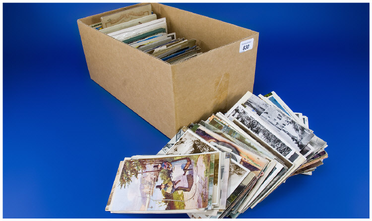 Appraisal: Box Containing approx Postcards plus some cigarette and trade cards