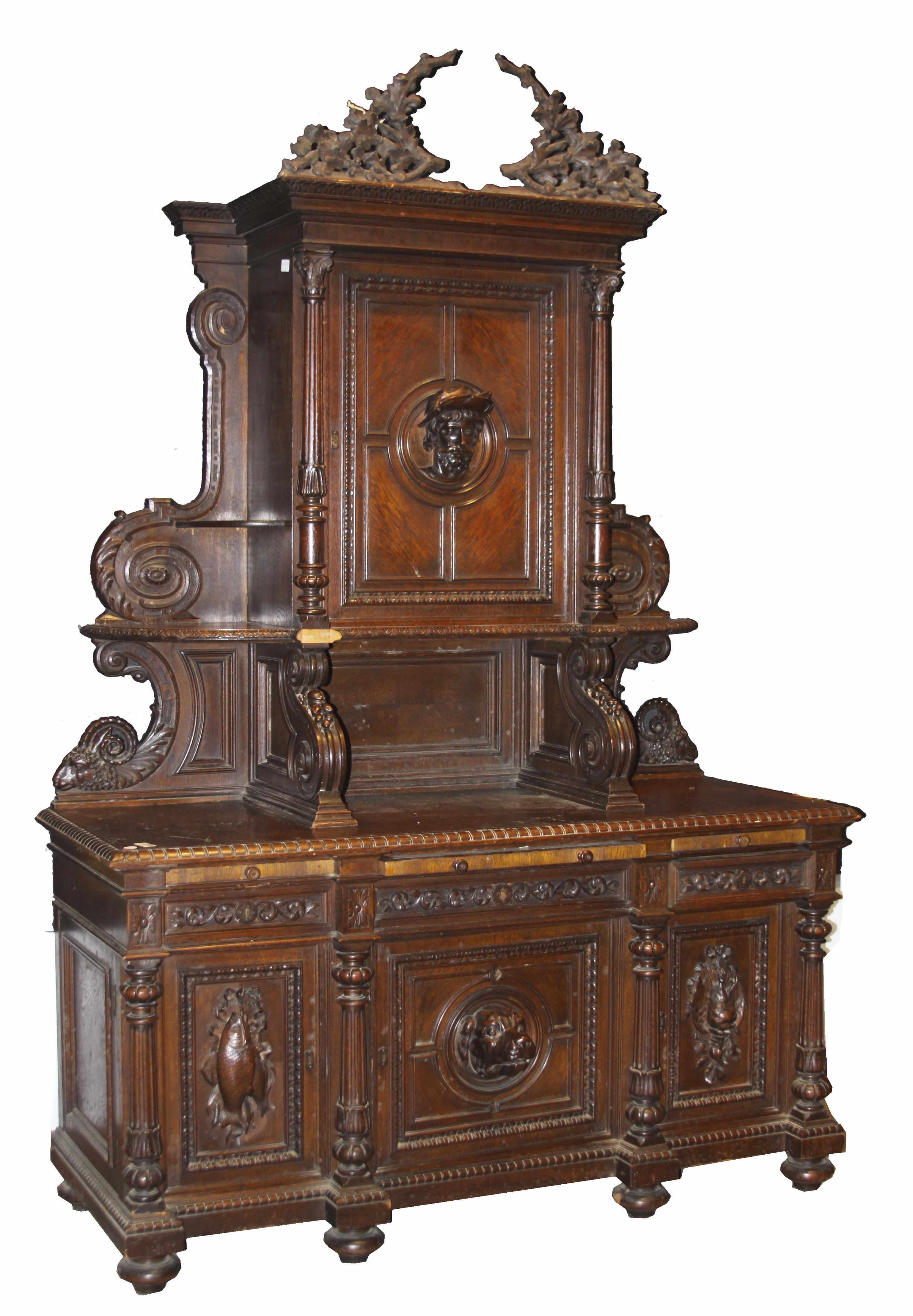 Appraisal: A Continental Renaissance Revival oak buffet height in width in