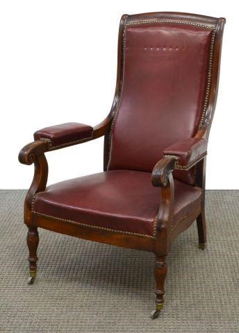 Appraisal: English leather upholstered library armchair early th c having high