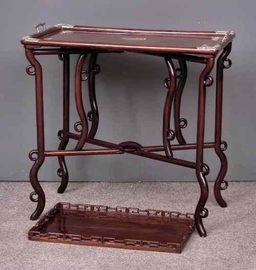 Appraisal: An early th Century Chinese rosewood and silvery metal mounted