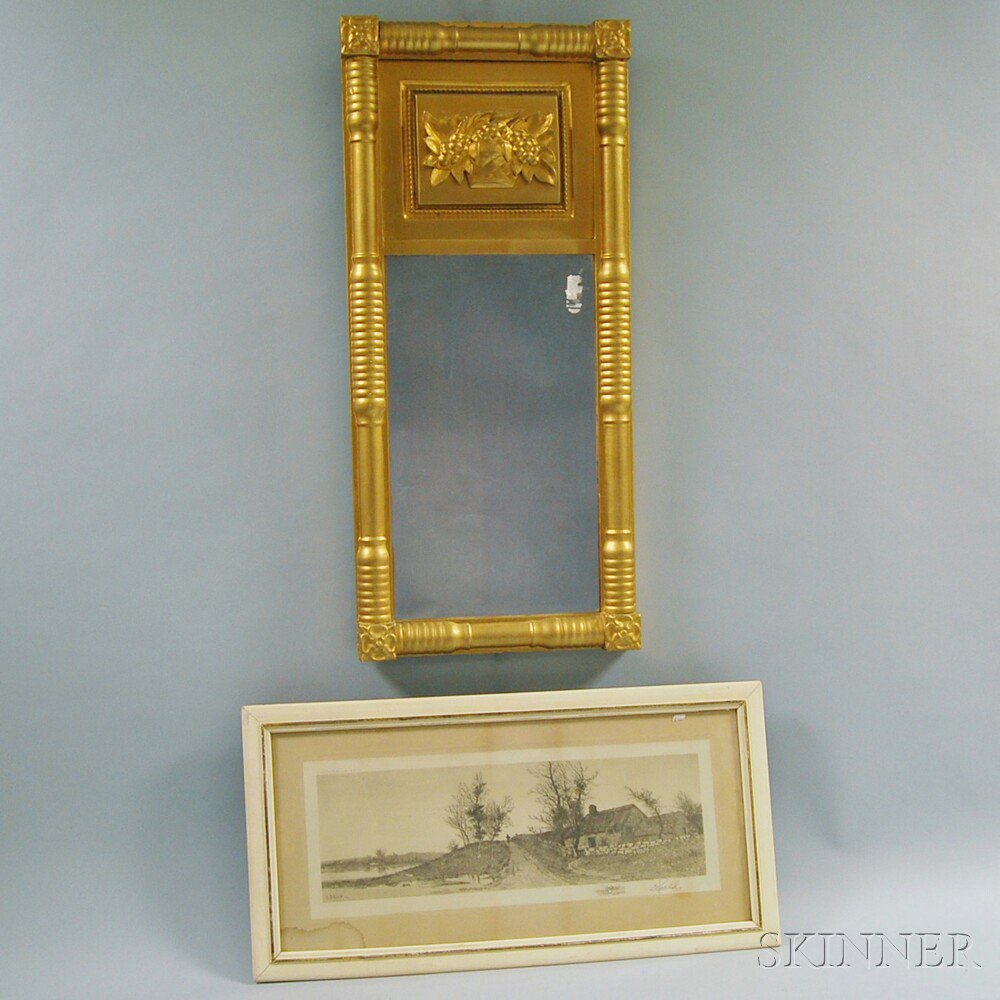 Appraisal: Framed Etching and Federal-style Mirror the etching after Edward Loyal