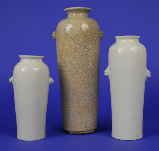 Appraisal: THREE CHINESE CYLINDRICAL VASES th century including a Ge type