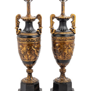 Appraisal: A Pair of Neoclassical Cast Metal Urn-Form Table Lamps th