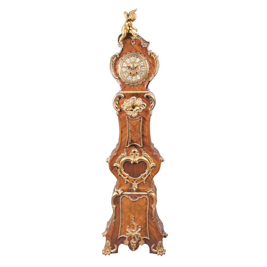 Appraisal: Louis XV Style Gilt-Metal Mounted Parquetry Inlaid Walnut Tall Case