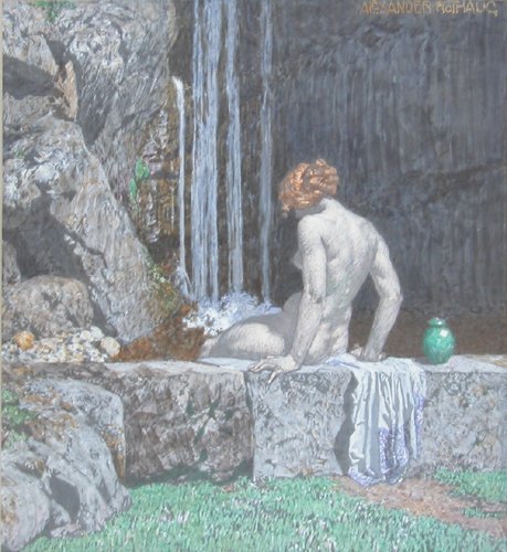 Appraisal: Artist Rothaug Alexander Austrian - Title Nude Bathing in Waterfall