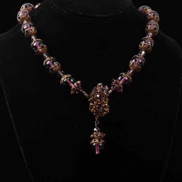 Appraisal: Miriam Haskell Amethyst Glass Beaded Necklace with Gilt Filigree