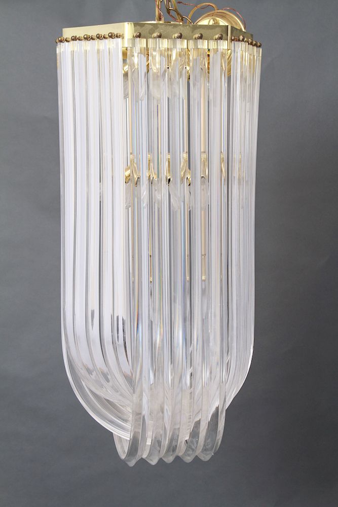 Appraisal: Lucite Chandelier w Intersecting Bands Lucite chandelier featuring three tiers