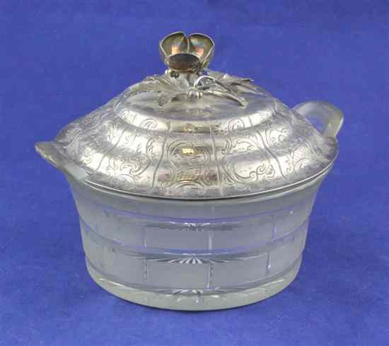 Appraisal: A William IV silver lidded two handled glass butter dish