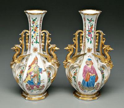 Appraisal: Pair Old Paris vases Asian figures fine polychrome decoration with