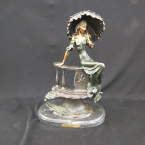 Appraisal: Deco Style Bronze Figurine Lady iwth Umbrella after Louis Icart