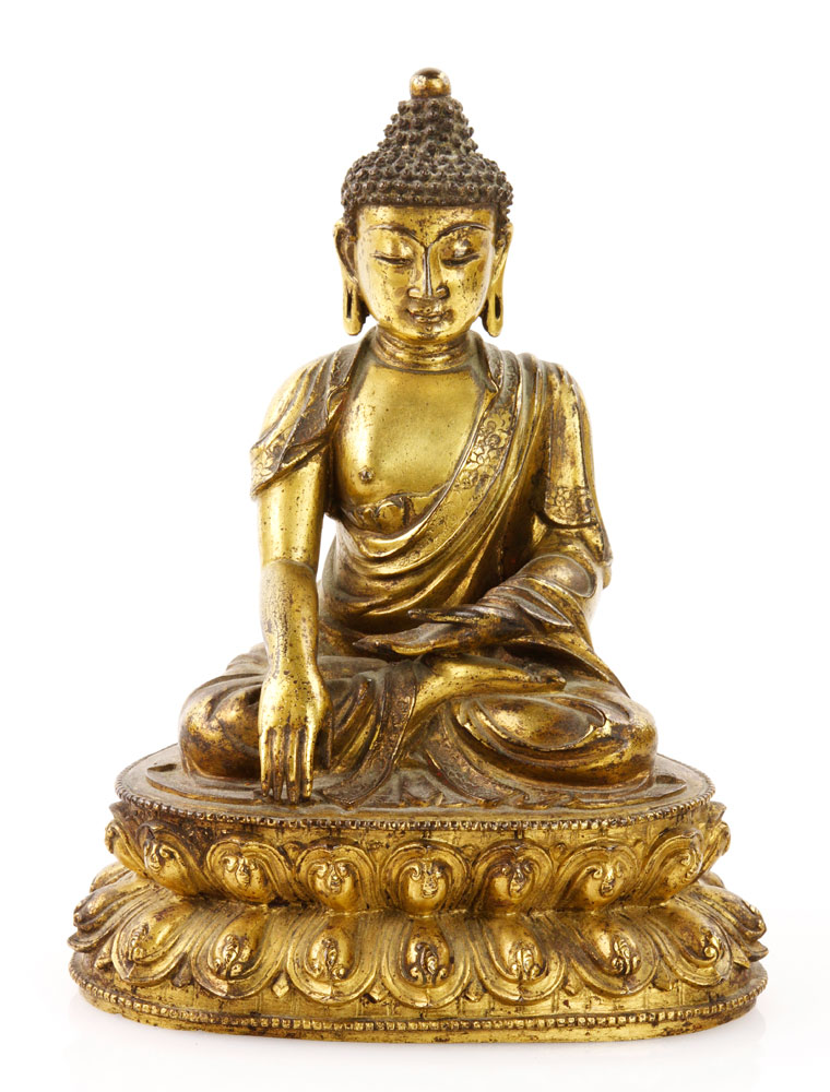 Appraisal: - Chinese Gilt Bronze Buddha Gilt bronze seated figure of