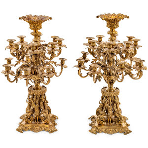 Appraisal: A Pair of Continental Gilt Metal Sixteen-Light Candelabra th Century