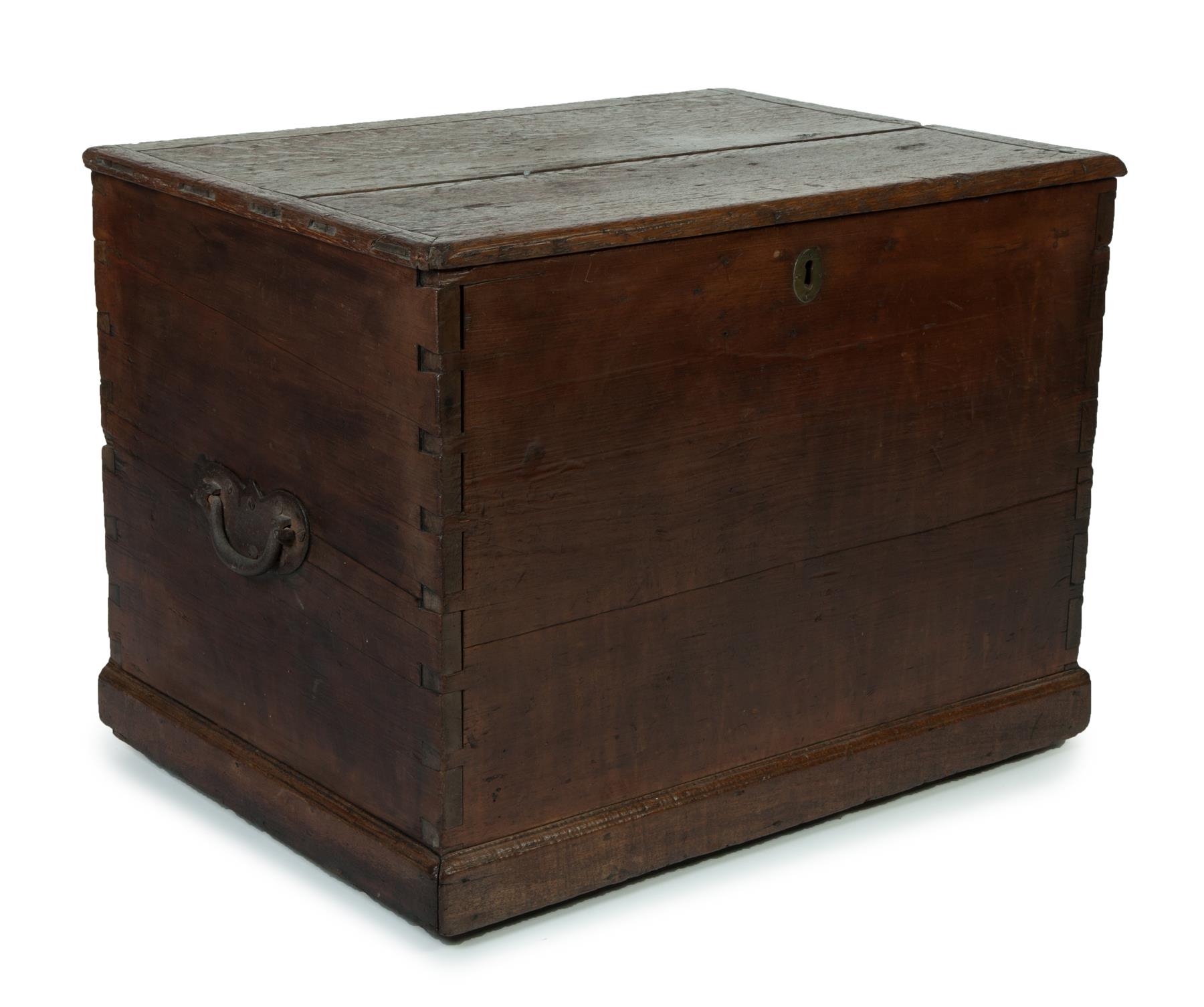 Appraisal: WOODEN LIFT LID STORAGE CHEST Nineteenth century Dovetailed case with