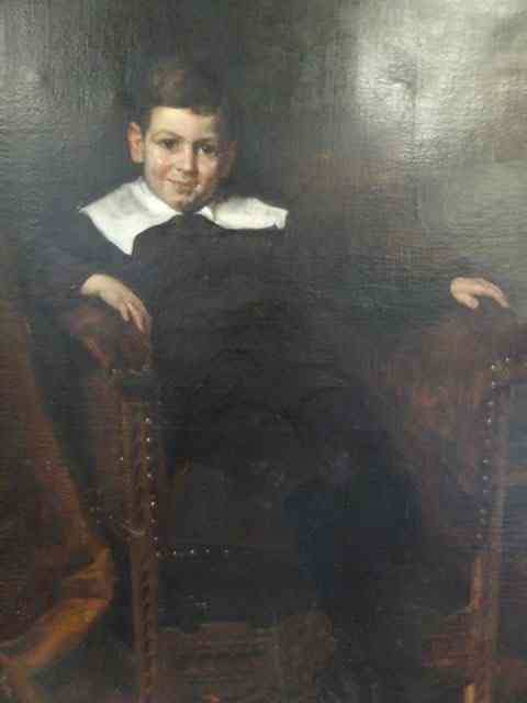 Appraisal: Illegibly Signed Oil on Canvas of Boy in Chair A